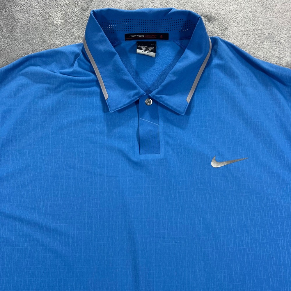 NIKE Tiger Woods Collection Golf Polo Mens XL Blue Active Dri-FIT Pelican Hill